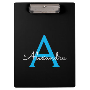 Blue Black Script Giron Monogram Name Klemmbrett