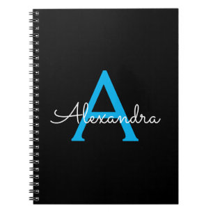 Blue Black Script Giron Monogram Name Notizblock