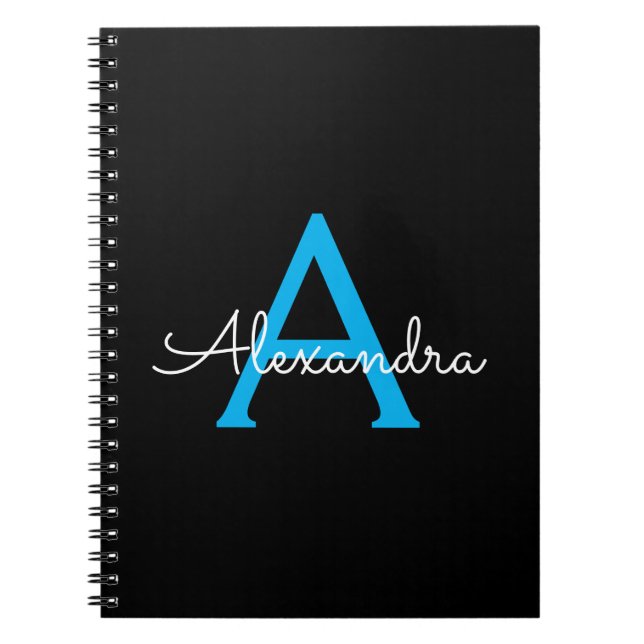Blue Black Script Giron Monogram Name Notizblock (Vorderseite)