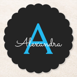 Blue Black Script Giron Monogram Name Untersetzer