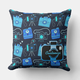 Blue & Black Shutter Bug Retro Kameras Kissen Für Draußen