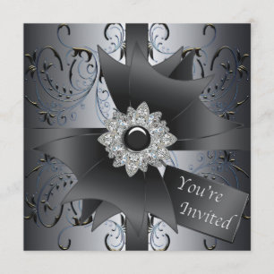 Blue Black Silver Black Krawatte Party Einladung