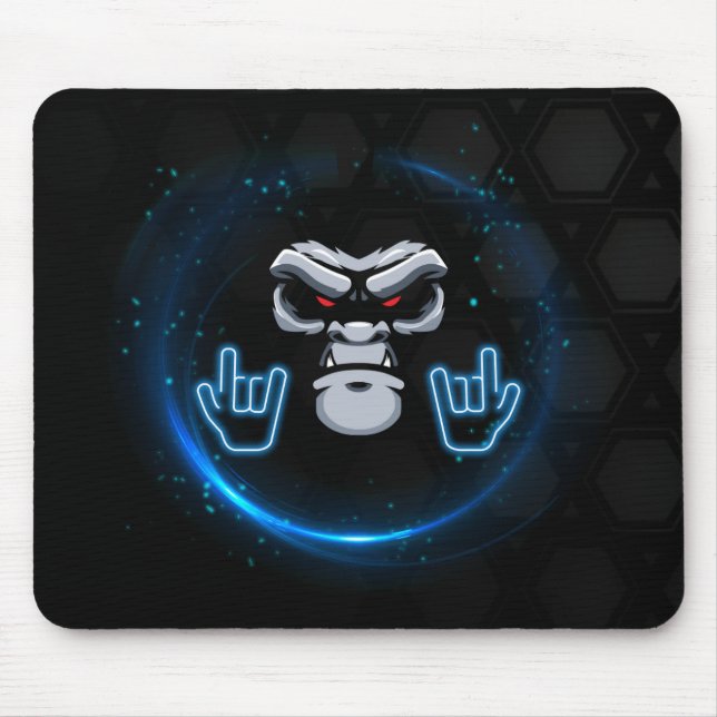 Blue & Black Simple Gorilla Face Mousepad (Vorne)