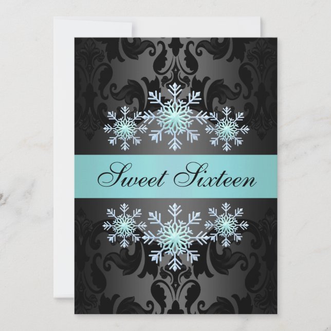 Blue & Black Snowflake Sweet16 Birthday Einladung (Vorderseite)