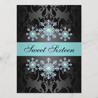 Blue & Black Snowflake Sweet16 Birthday Einladung