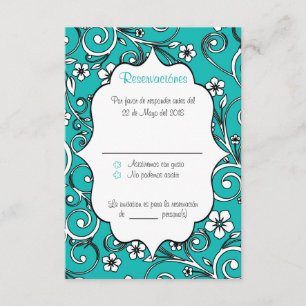 Blue & Black Spanish Quinceñera RSVP Card Einladung
