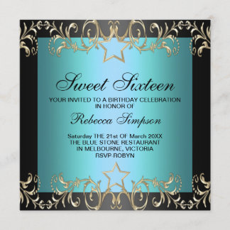 Blue & Black Star Sweet 16 Geburtstag Einladung