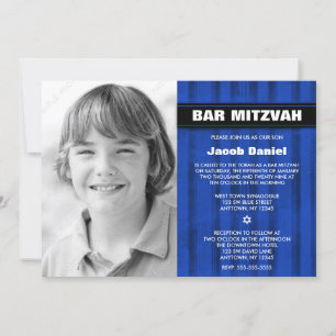 Blue Black Stripes Foto Bar Mitzvah Einladungen