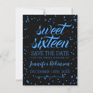 Blue Black Sweet 16 Geburtstag Rett Datum Confetti Save The Date