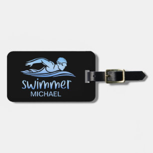 Blue Black Swimmer Schwimmbad Wasser Custom Lug Gepäckanhänger