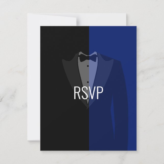 Blue Black Tuxedo Poker Bachelor Party RSVP Karte (Vorderseite)