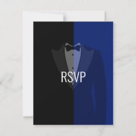 Blue Black Tuxedo Poker Bachelor Party RSVP Karte