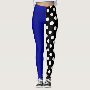 Blue Black Two Tone Split Polka Dots Leggings