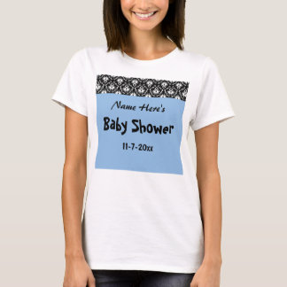 Blue, Black und White Damask Babydusche T-Shirt