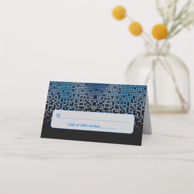 Blue Black Video Game Gamer Bar Mitzvah Adresse Platzkarte (Vorderseite)