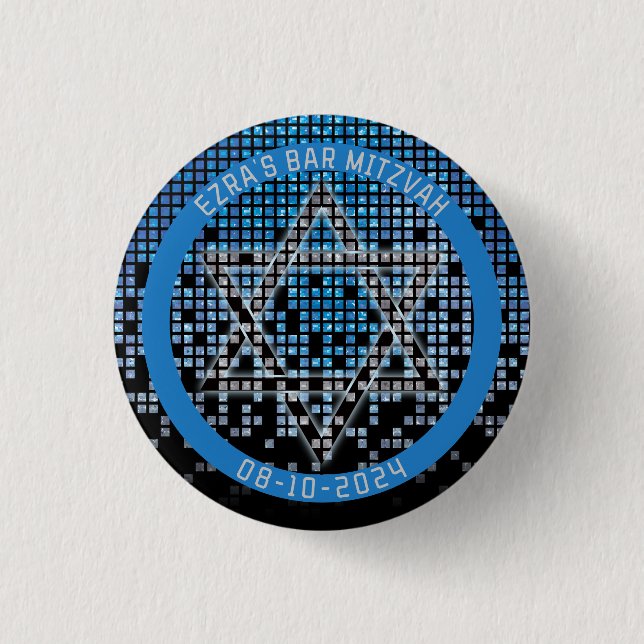 Blue Black Video Game Gamer Bar Mitzvah Button (Vorderseite)