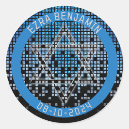Blue Black Video Game Gamer Bar Mitzvah Runder Aufkleber