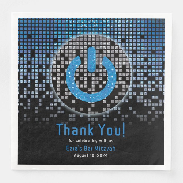 Blue Black Video Game Gamer Bar Mitzvah Serviette (Vorderseite)