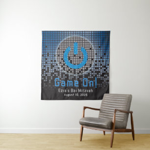 Blue Black Video Game Gamer Bar Mitzvah Wandteppich