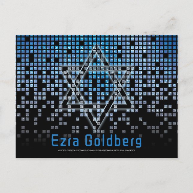 Blue Black Video Gamer Bar Mitzvah Vielen Dank Postkarte (Vorderseite)
