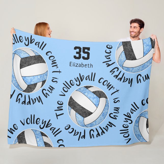 Blue Black Volleyball Platz ihr glücklicher Fleecedecke (Beispiel)