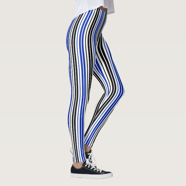 Blue Black White Stripes Pattern Design  Leggings (Rechts)