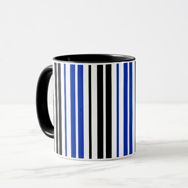 Blue Black White Stripes Pattern Design  Tasse (Vorderseite Links)