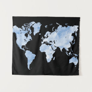 Blue Black World Map Design 75 Wandteppich