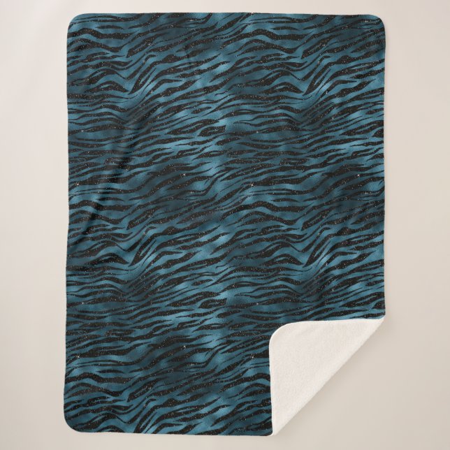 Blue Black Zebra Print Ombre Sherpadecke (Vorderseite)