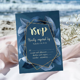 Blue Blätter Gold Frame Einladung