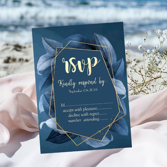 Blue Blätter Gold Frame Einladung (Von Creator hochgeladen)