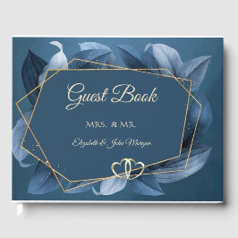 Blue Blätter Gold Frame Gästebuch