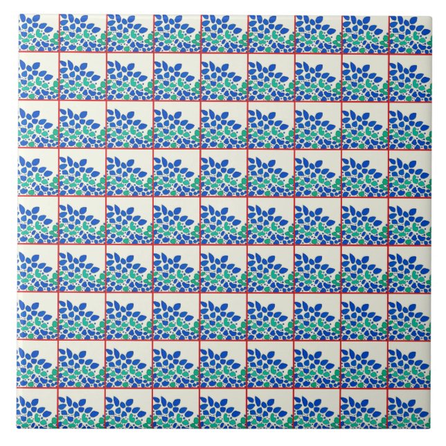 Blue Blätter Keramik Tile Fliese (Vorderseite)