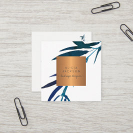 Blue Blätter Kupfer Rose Goldlandschaft Designer Quadratische Visitenkarte