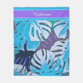 Blue Blätter Nature Tropical Patten Personalize Fleecedecke