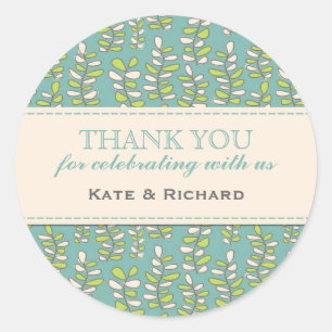Blue Blätter Pattern Wedding Danke Stickers