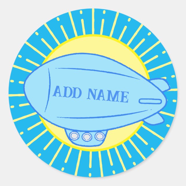 Blue Blimp Balloon Custom Runder Aufkleber (Vorderseite)