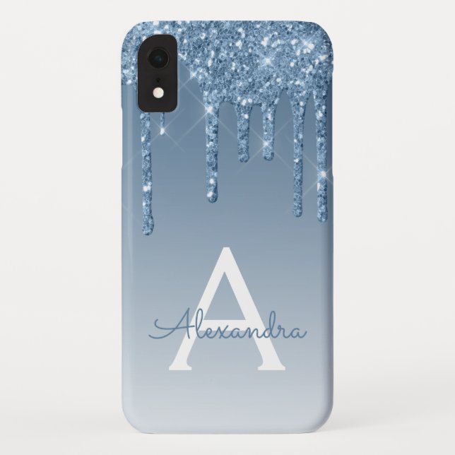 Blue Bling | Luxus Sparkle Glitzer Monogram Case-Mate iPhone Hülle (Rückseite)