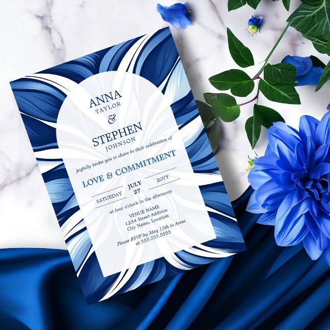 Blue Bliss Bio Blumenfeier Einladung (Blue bliss organic floral commitment ceremony invitation front view.)