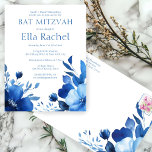Blue Blooms Watercolor BAT MITZVAH CUSTOM Postkarte<br><div class="desc">Perfekte Postkarte für eine schöne Fledermausmitzvah Einladung! Vollständig anpassbar! Klicken Sie auf "Personalisieren" oben, um den Text zu bearbeiten. Klicken Sie auf "Bearbeiten mit dem Designwerkzeug", um die Schriftart, Farben und Einstellungen anzupassen. Behalt oder lösche die Rückseite oder Karo meinen Shop für alternative Designs auch. Design gibt es auch als...</div>