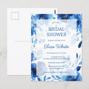Blue Blooms Watercolor Brautparty CUSTOM Postkarte