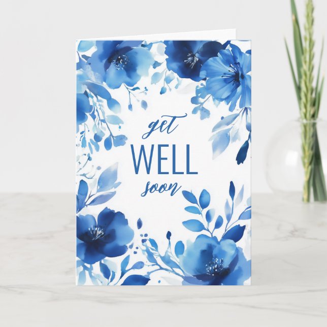 Blue Blooms Watercolor WIRD SCHON BALD GUT GEHALTE Karte (Vorderseite)