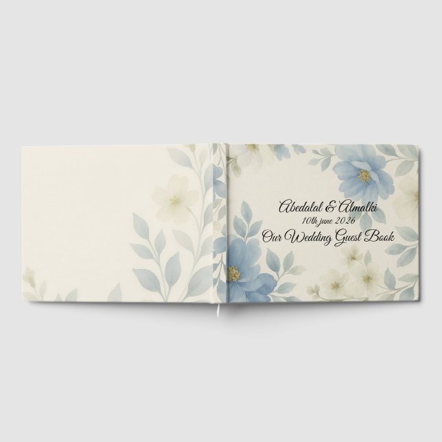Blue Blossom Wedding Guest Book - Personalisiert Gästebuch (Voll)