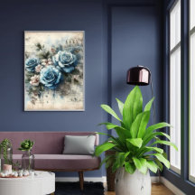 "Blue Blossoms Poster - Atemberaubender floraler H