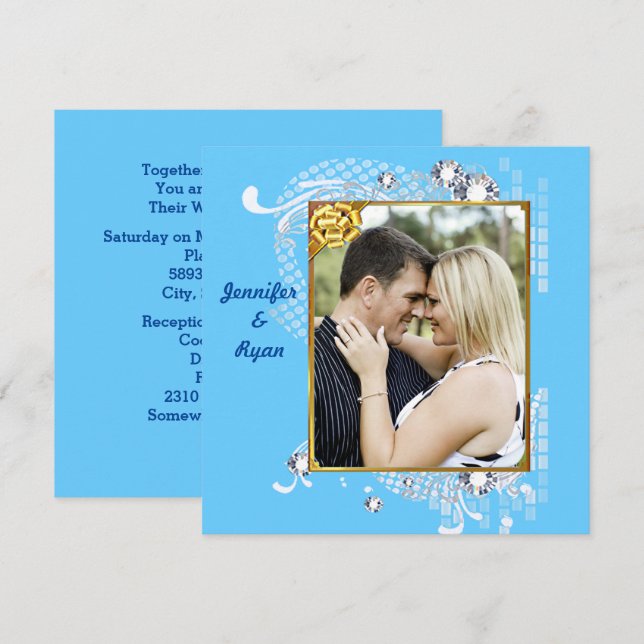 Blue Blue Blue Background mit Diamonds & Frame Wed Einladung (Vorne/Hinten)
