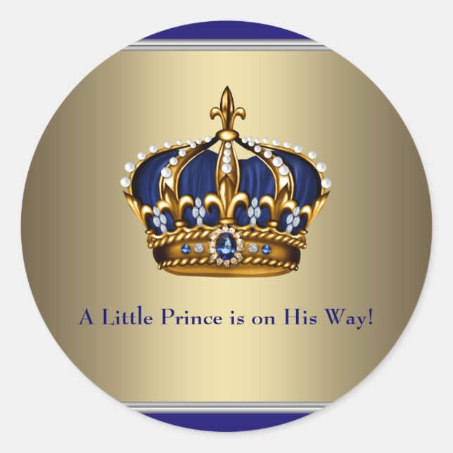 Blue Blue Gold Crown Prince Babyaufkleber Runder Aufkleber (Vorderseite)