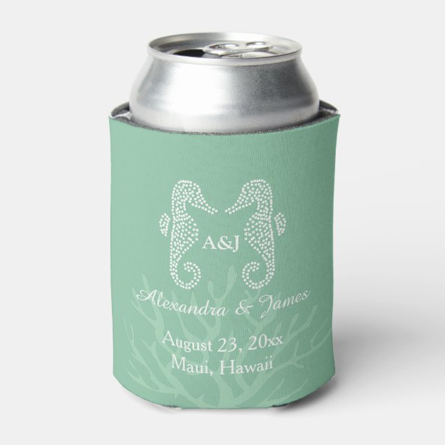Blue Blue Seepferd Beach Wedding Monogram Dosenkühler (Kanne Vorderseite)