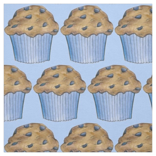 Blue Blueberry Muffin Muffins Breakfast Fabric Stoff (Muster)