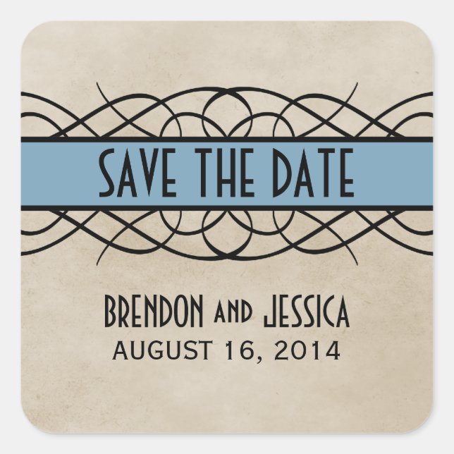 Blue Blüh Border Save the Date Stickers (Vorderseite)