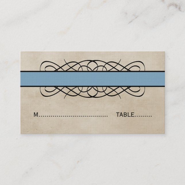 Blue Blüh Border Wedding Platzkarte (Vorderseite)
